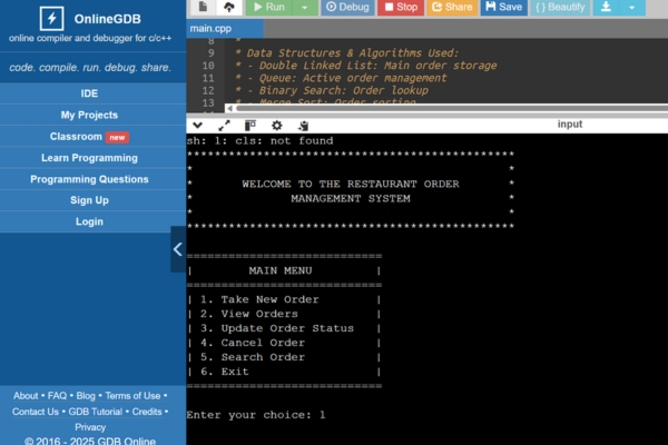 Restaurant Order Management System